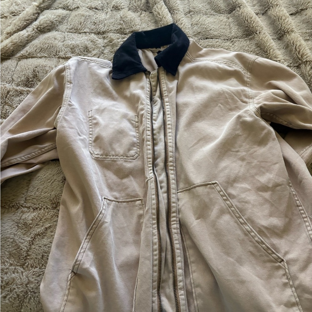 H&M Beige Canvas Field Jacket with Black Collar